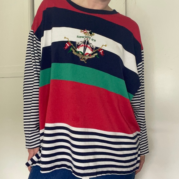 Vintage Tops - Vintage Nautical Striped St Tropez Long Sleeve Shirt XL